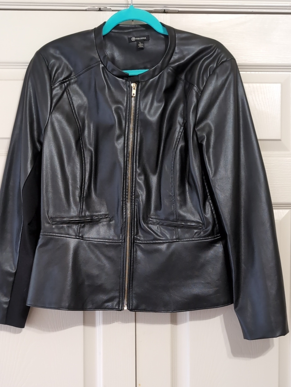 Versona Black Faux Leather Zip-Front Jacket